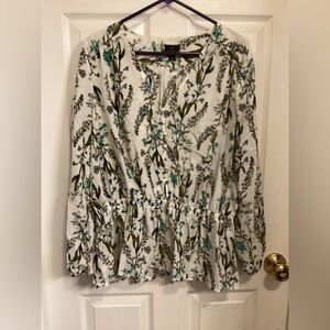 Worthington White and Blue Floral Blouse
